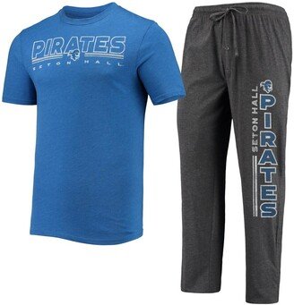 Men's Concepts Sport Heathered Charcoal, Blue Seton Hall Pirates Meter T-shirt and Pants Sleep Set - Heathered Charcoal, Blue