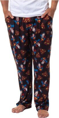 DC Comics Mens' Distressed Classic Superman All Over Pajama Sleep Pants (XL) Black