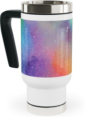 Travel Mugs: Watercolor Rainbow - Multi Travel Mug With Handle, 17Oz, Multicolor