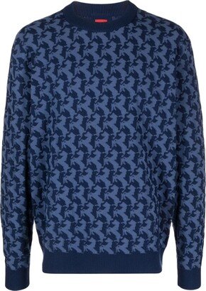 Horse patterned-jacquard two-tone sweatshirt