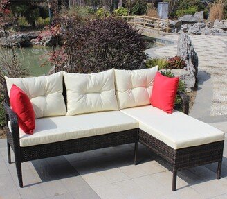 RASOO Outdoor Wicker Rattan Sectional Sofa Set with Beige Cushions