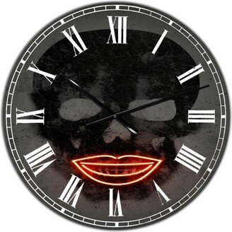 Designart Smiling Red Lips Neon Skull Large Modern Wall Clock - 38