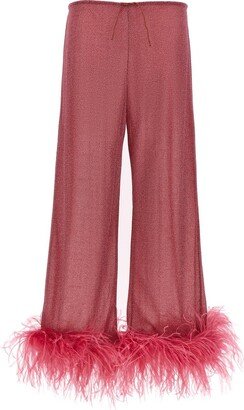 Lumiere High-Waisted Feather-Trim Trousers-AA