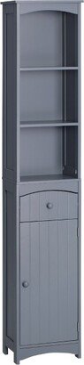 HOMCOM Bathroom Storage Cabinet, Free Standing Bath Storage Unit, Tall Linen Tower with 3-Tier Shelves and Drawer, Gray