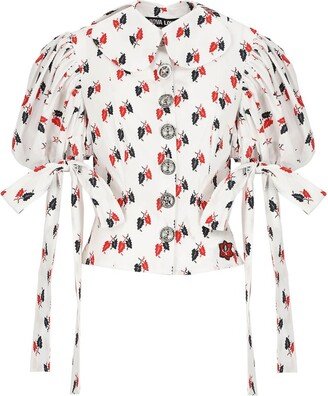 Leaf-Printed Tie Sleeved Blouse-AA