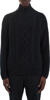 Cable Stitch Split Turtleneck Cashmere Sweater