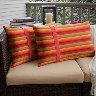 Red Stripe with Textured Red Indoor / Outdoor Lumbar Pillows Set of 2 - 16 in H x 26 in W