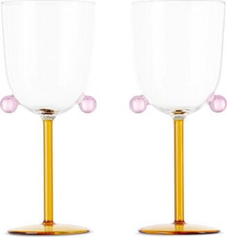 Pink & Orange Pompom Wine Glass Set