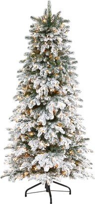 Flocked North Carolina Fir Artificial Christmas Tree with 450 Lights and 1560 Bendable Branches