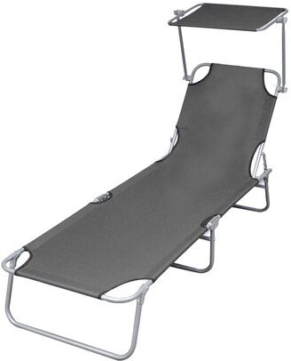 Folding Sun Lounger with Canopy Steel Gray