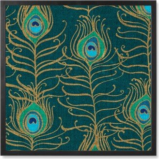 Photo Tiles: Peacock Feather Nouveau - Emerald Photo Tile, Black, Framed, 8X8, Green