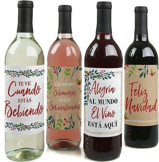 Big Dot Of Happiness Feliz Navidad - Spanish Christmas Party Wine Bottle Label Stickers - 4 Ct - Beige/Khaki