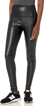 Women's Fitted Faux Leather Legging Wide Waistband Pant