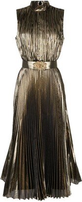 Jewel belted pleated midi dress