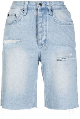 Longline Distressed Denim Shorts