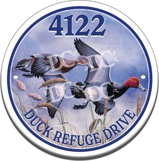 Duck Refuge Ceramic House Number Circle Tile, Pond Themed Address Door Sign, Waterfowl