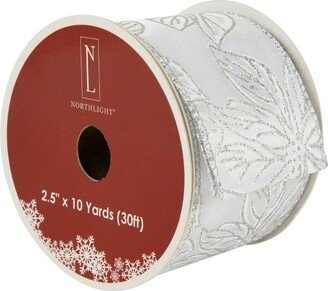 Northlight Shimmering Silver Floral Wired Craft Christmas Ribbon 2.5