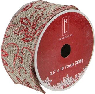 Northlight Red and Beige Christmas Wired Craft Ribbon 2.5