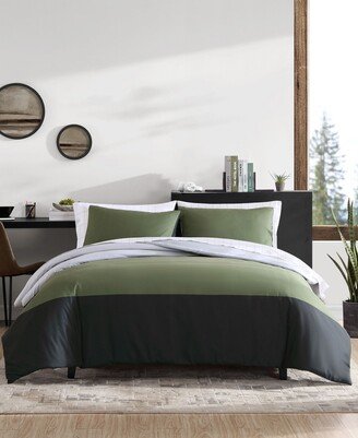 Skyline Stripe Reversible 2 Piece Comforter Set, Twin - Olive Green, Gray