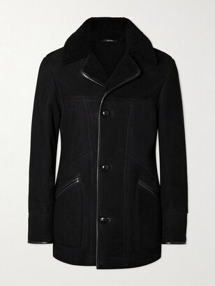 Leather-Trimmed Shearling Peacoat