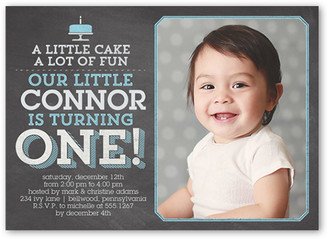 Baby Boy's 1St Birthday Invitations: Little Cake Boy Birthday Invitation, Grey, Standard Smooth Cardstock, Square