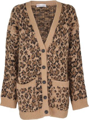 Leopard Jacquard Long-Sleeveed Cardigan