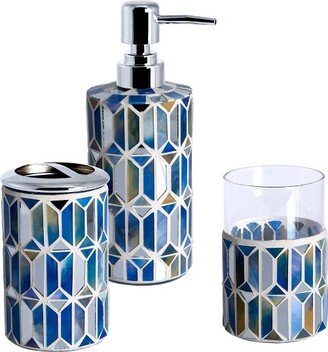 Allure Home Creations 3pc Hexagon Border Lotion Pump, Toothbrush Holder, Tumbler Blue - Allure