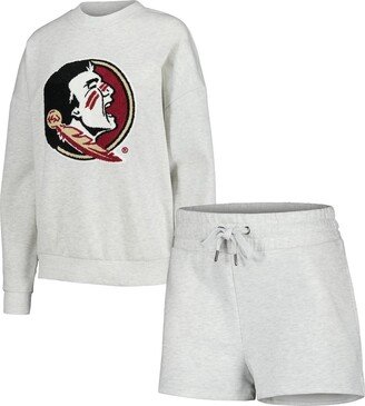 Women's Gameday Couture Ash Florida State Seminoles Team Effort Pullover Sweatshirt and Shorts Sleep Set