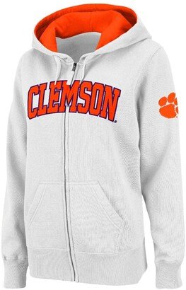 Women's Stadium Athletic White Clemson Tigers Arched Name Full-Zip Hoodie