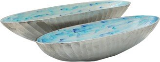 Set of 2 Aluminum 22, 24 Oval Bowl, Skyblue 6.0H - 24.0 x 8.0 x 6.0