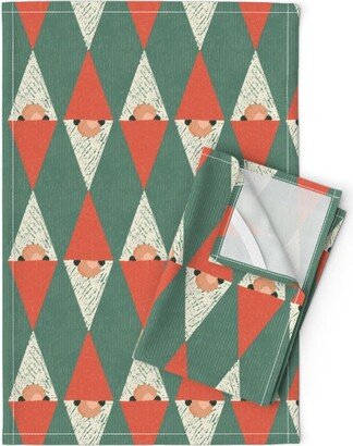 Geo Gnomes Tea Towels | Set Of 2 - Christmas Gnome By Nancy Bradham Linen Cotton Spoonflower