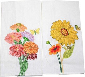 Decorative Towel Floral W/Butterfly Towel - Two Towels 27.0 Inches - Flower Kitchen - A6821 - Cotton - White