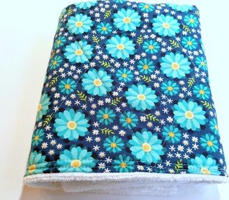 Dish Mat For Drying Dishes, Blue Floral, Kitchen Towel Cotton Plush Terry Cloth Bright Dishmat