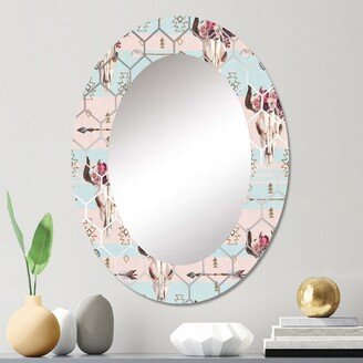 Designart 'Boho Flower Bull Skull With Ethnic Elements I' Printed Bohemian Wall Mirror