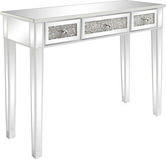 Silver MDF Mirror Broken Glass Surface Three Drawer Computer Desk