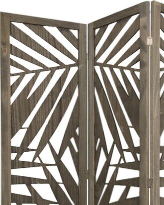 3 Panel Grey Room Divider with Tropical leaf - 48
