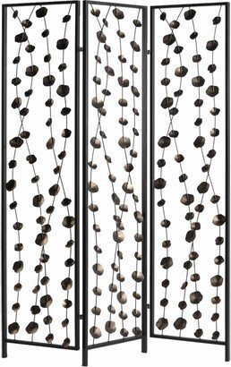 Transitional 3 Panel Metal Screen with Intricate Flower Design, Black