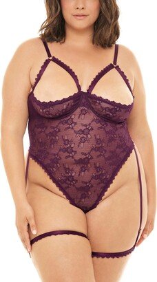 Plus Size Elayne Open Shelf Cup Teddy with Open Gusset and Garter Stays