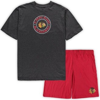 Men's Concepts Sport Red, Heathered Charcoal Chicago Blackhawks Big and Tall T-shirt and Shorts Sleep Set - Red, Heathered Charcoal