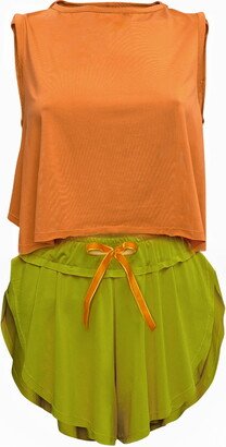 Loreen Label Crop Top & Butterfly Shorts - Sweet Mango X Lime Crush