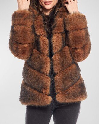 Chateau Oversize Chevron Faux Fur Coat