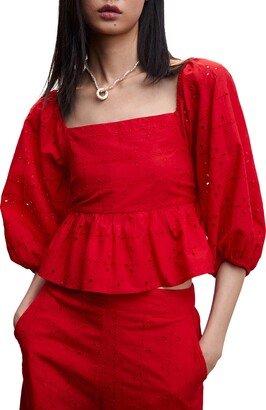 Puff Sleeve Cotton Eyelet Blouse