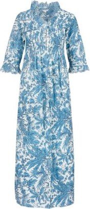 Cotton Annabel Maxi Dress In White & Sky Blue