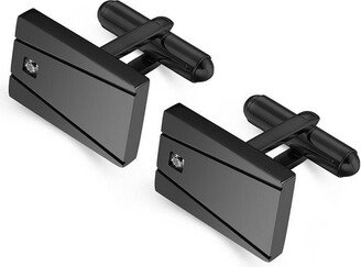 Metallo Stainless Steel Black Plated Rectangle w/ Single Cz Cuff Links