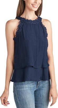 Juniors' Crochet-Trim Layered-Hem Top