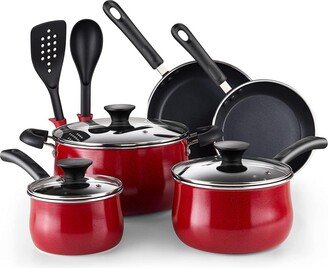 10-Piece Nonstick Belly Shape Cookware Set, Marble Red