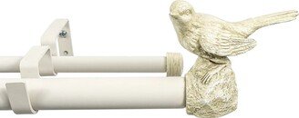 Meriville 1-Inch Diameter Telescoping Double Window Curtain Rod, Country White Bird Finials