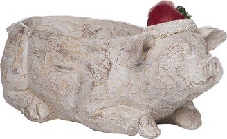 Resin 10.5 in. Cream Christmas Pig/Cow Container