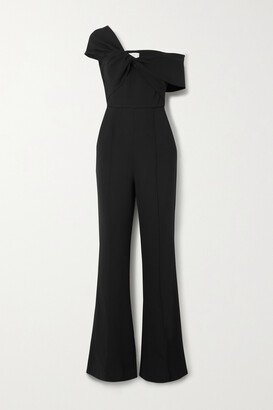 One-shoulder Twist-front Stretch-cady Jumpsuit - Black