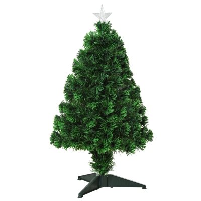 2.5ft Tall Pre-Lit Douglas Fir Tabletop Artificial Christmas Tree with Realistic Branches, Fiber Optic LED Lights and 85 Tips, Green